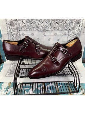 Paul Fredrick Men's Burgandy Double Monk Strap Leather Shoes 12M Made in ITALY